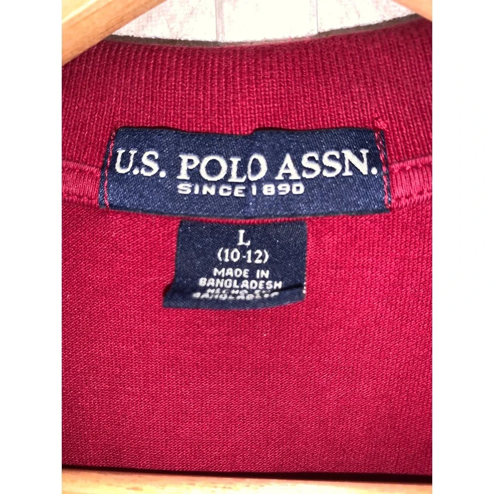 US Polo Assn Boys‎ Red Long Sleeve Polo Shirt Size L 10-12 Cotton Pique Logo